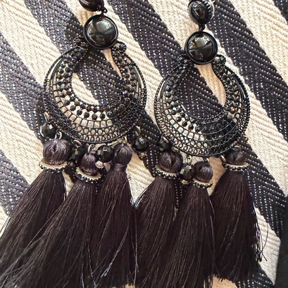 Ann Taylor Black Tassel Earrings